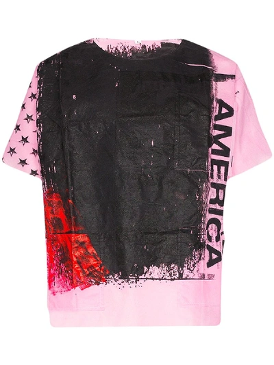 Raf Simons Stoned America Hand-painted Hospital T-shirt In Pink