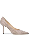 Jimmy Choo Love 85mm Croc-embossed Leather Pumps In Sand