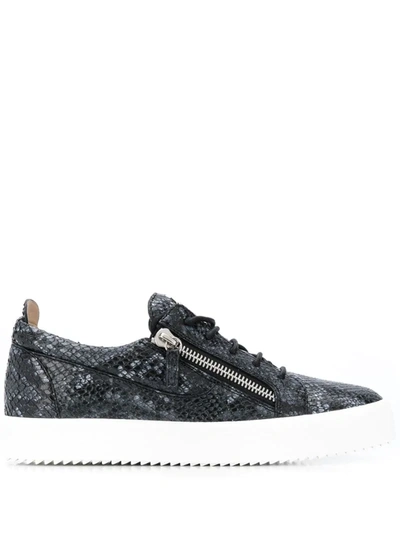 Giuseppe Zanotti Frankie Snakeskin-print Leather Sneakers In Black