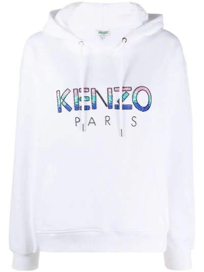 Kenzo Sequins And Beads Hoodie In White