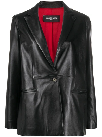 Simonetta Ravizza Single-button Leather Blazer In Black