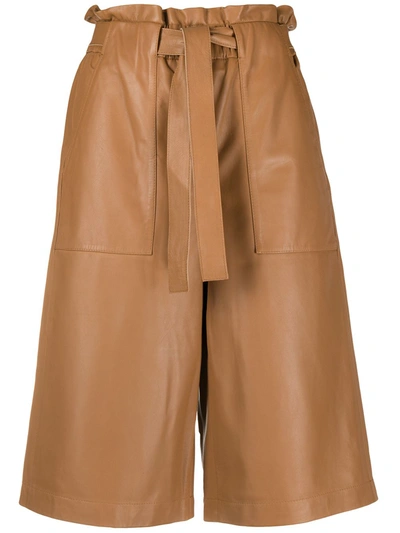 Peserico Leather Wide Leg Culottes In Brown