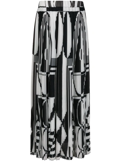 Balmain Geometric-print Pleated Skirt In Black
