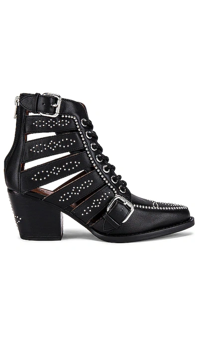 Coach Paisley Studded Cutout Leather Ankle Boots In Black