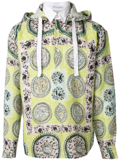 Jw Anderson Mystic Paisley Printed Pop Over Long Sleeve Shirt In Green