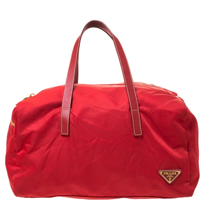 Pre-owned Prada Red Nylon And Leather Duffle Bag