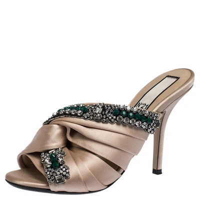 Pre-owned N°21 Beige Satin Embellished Cipria Mule Sandals Size 36