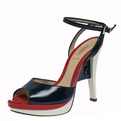 Pre-owned Fendi Tricolor Patent Leather Slingback Platform Sandals Size 36 In Multicolor