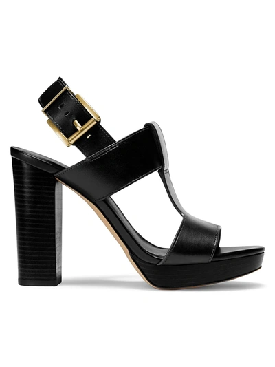 Michael Kors Becker T-strap Leather Platform Sandals In Black