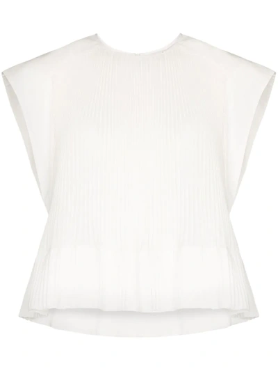 Tibi Cap Sleeve Plissé Blouse In White ModeSens