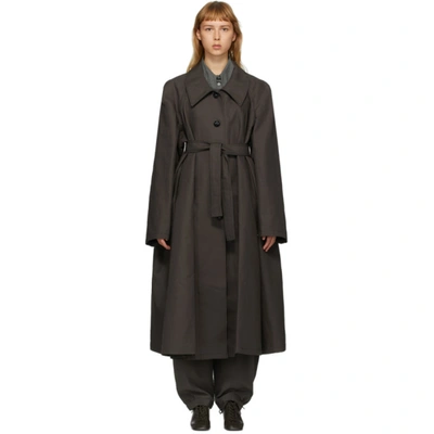 Lemaire Grey Linen Trench Coat In 993 Raven