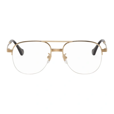 Gucci Gold Half-rim Double Bridge Glasses In 001 Gold