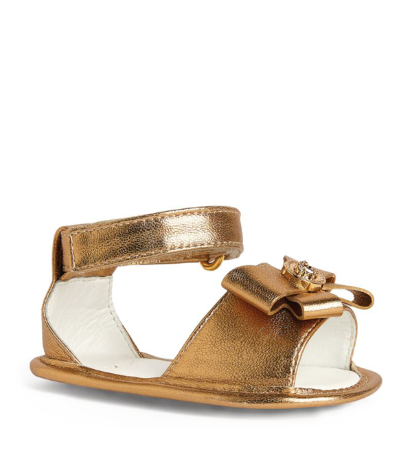 Young Versace Babies' Leather Medusa Bow Sandals In Gold | ModeSens