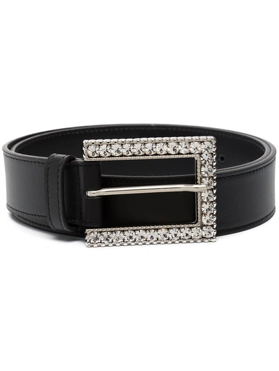 Alessandra Rich Belt With Rectangular Crystal Buckle In Black