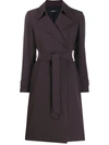 Theory Belted Crepe Trench Coat In Brown