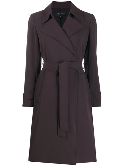 Theory Belted Crepe Trench Coat In Brown