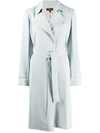 Theory Oaklane Belted Crepe Trench Coat In Grey