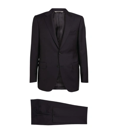 Canali Wool Twill Suit In Navy