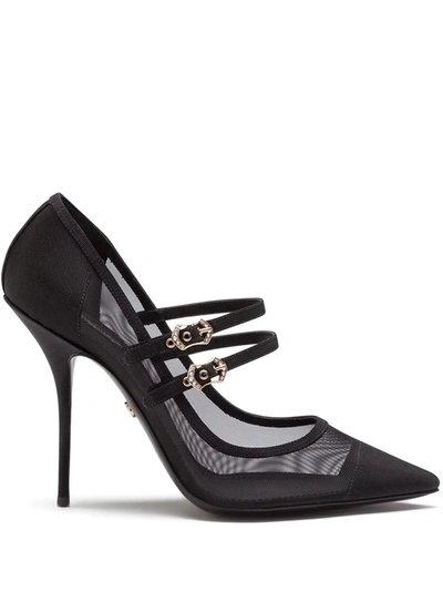 Dolce & Gabbana 105mm Mesh Mary Jane Stiletto Pumps In Black