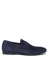 Dunhill Suede Engine Turn Soft Loafers In Navy