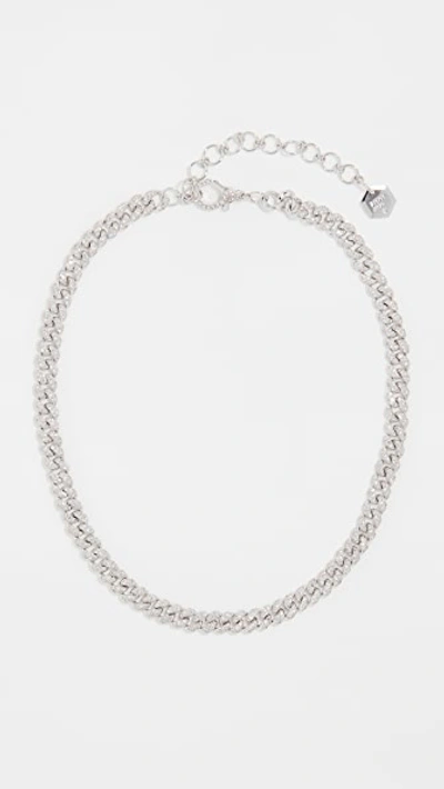 Shay 18k Mini Pave Link Choker Necklace In White Gold/white Diamonds