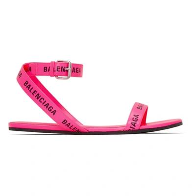 Balenciaga Pink Logo Strap Flat Sandals