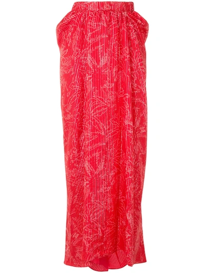 Giorgio Armani Mulberry Silk Palm Tree Pattern Skirt In Red