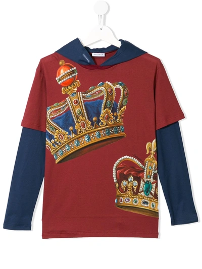 Dolce & Gabbana Kids' Crown Print Layered Top In Red