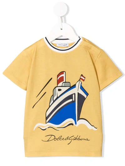 Dolce & Gabbana Babies' Jersey T-shirt With Ship Print In Yellow