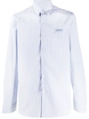 Prada Pinstripe Logo-patch Shirt In Blue