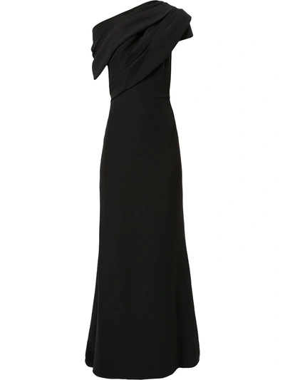 Badgley Mischka Asymmetric Maxi Dress In Black