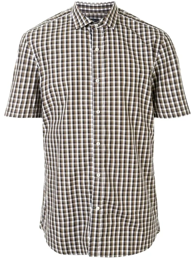 Kent & Curwen Checkered Short Sleeve Shirt In Brown