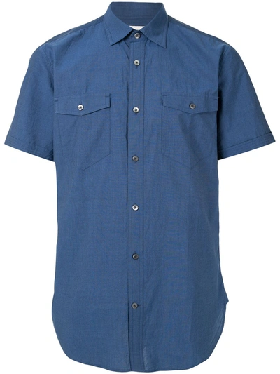 Kent & Curwen Short-sleeve Fitted Shirt In Blue