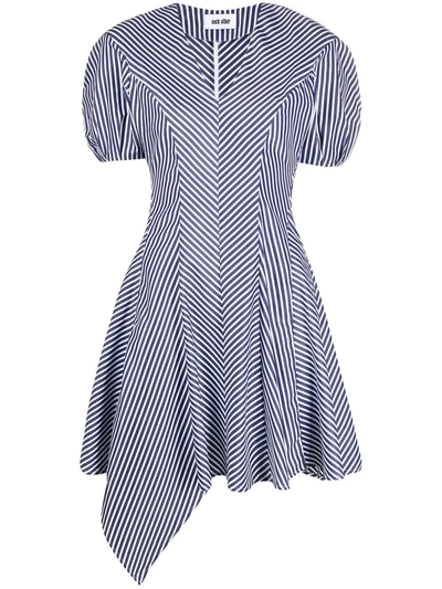 Each X Other Re-sculptured Striped Puff Sleeve Dress In Blue