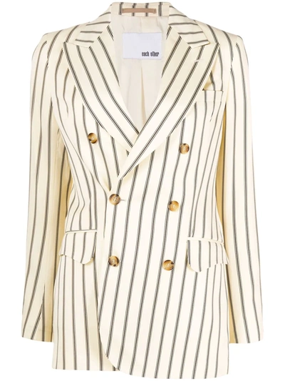 Each X Other Retro Stripes Double-breasted Blazer In Neutrals