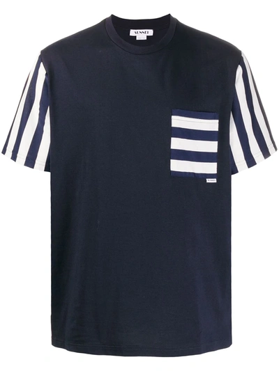 Sunnei Striped Pocket T-shirt In Blue