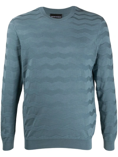 Emporio Armani Wave Knitted Jumper In Blue
