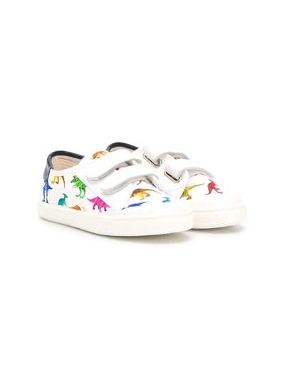 Pèpè Kids' Dinosaur Print Low-top Sneakers In White