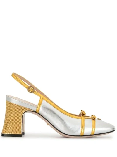 Gucci Mid-heel Slingback Pumps In Silver