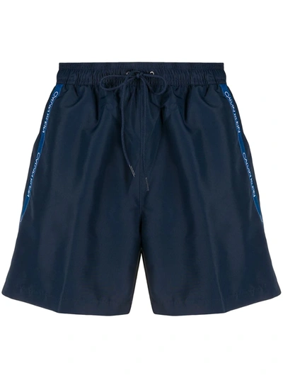 Calvin Klein Side Logo Detail Drawstring Swim Shorts In Blue