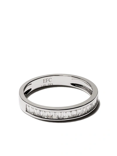 Ef Collection 14kt White Gold Half Diamond Channel Set Baguette Stack Ring In 14k White Gold ()