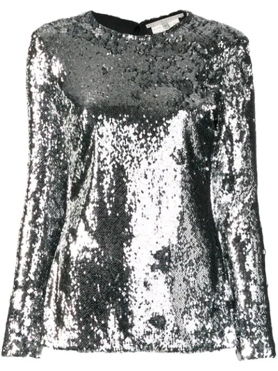 Stella Mccartney Long-sleeve Messy-sequined Blouse In Silver