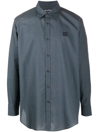 Acne Studios Face Patch Checked Shirt Navy Blue