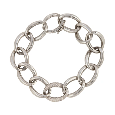 Sheryl Lowe Sterling Silver Curb Chain With Diamond Link Bracelet In Sterling Silver/white Diamonds