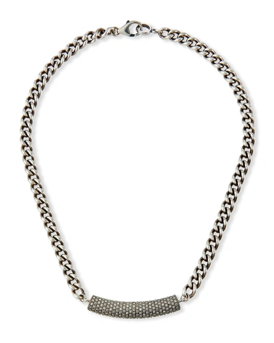 Sheryl Lowe Sterling Silver Curb Chain With Diamond Bar Necklace In Sterling Silver/white Diamonds