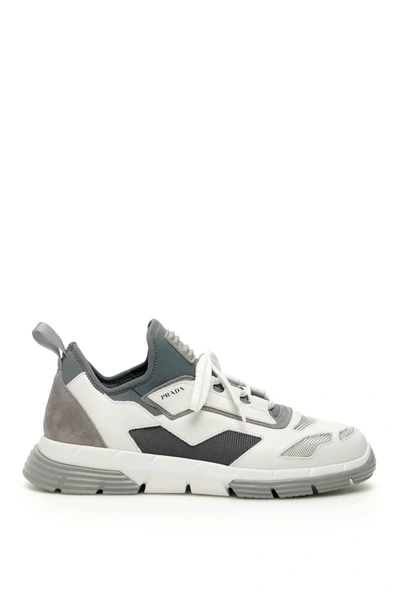 Prada Sneakers With Textured Details In White And Grey