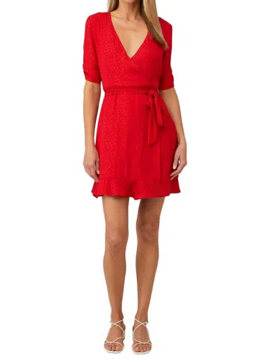 1.state Cinched Sleeve Tonal Leopard Wrap Dress In Cherry Red