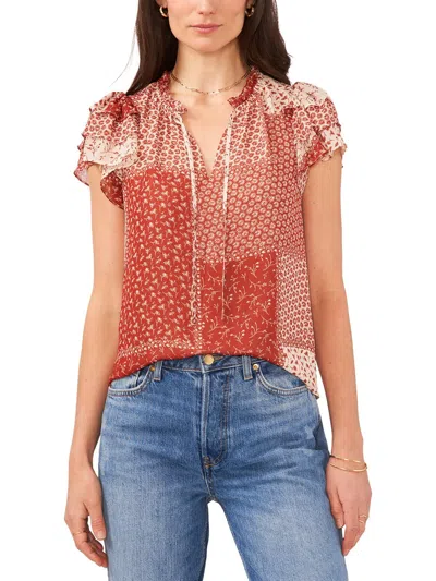 1.state Womens V-neck Floral Print Blouse In Red