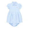 Ralph Lauren Girls' Striped Oxford Dress & Bloomers Set - Baby In Harbor Island Blue