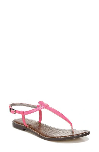 Sam Edelman Gigi T-strap Flat Sandals Women's Shoes In Electric Pink Leather